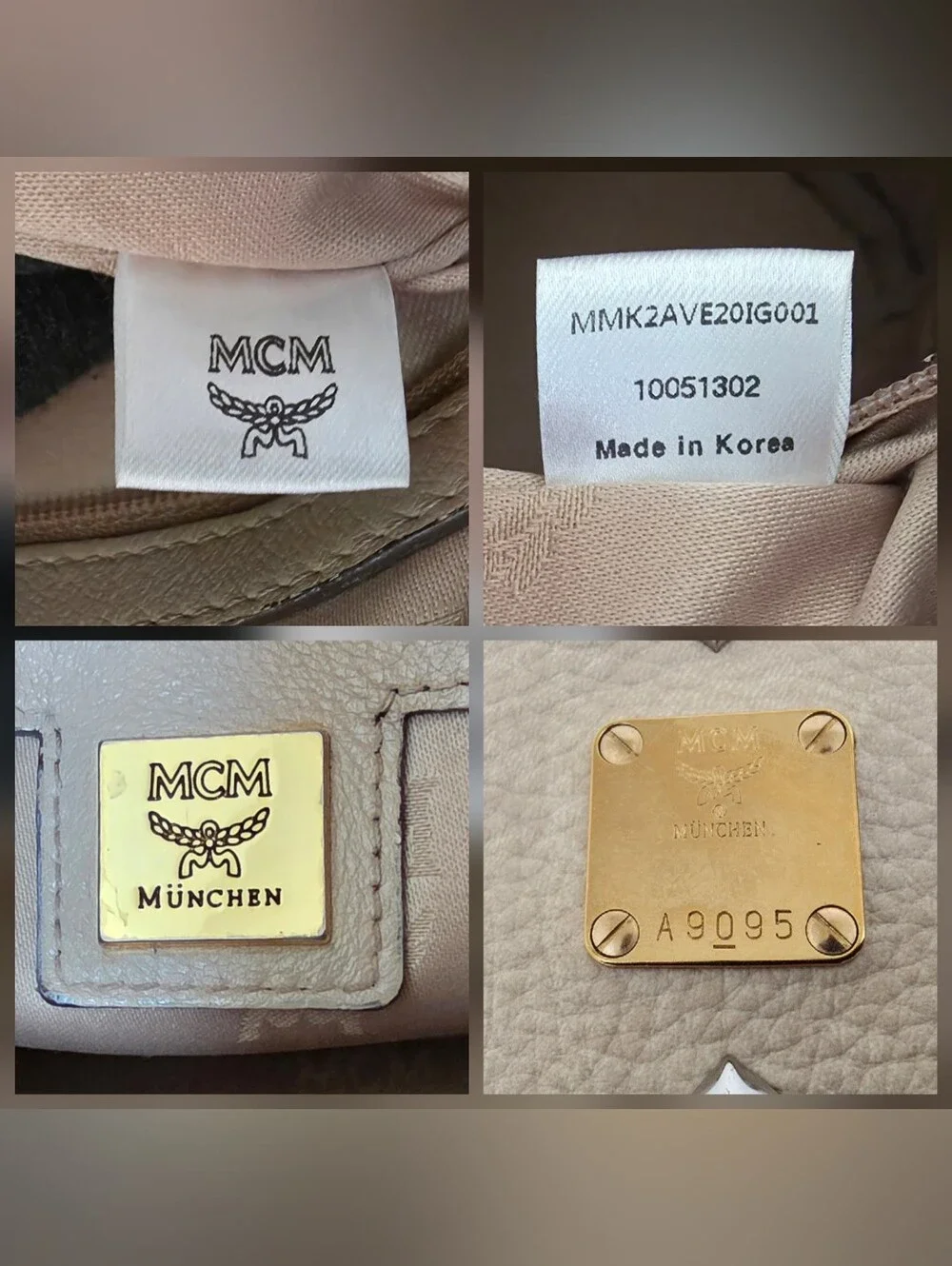 MCM Cream Monogram Medium Backpack AUTHENTIC